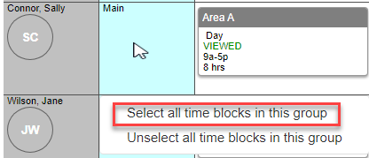 Selecting and deselecting time blocks